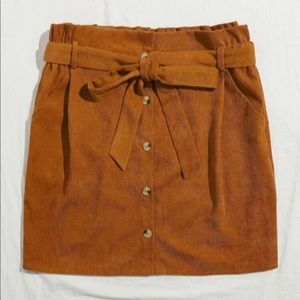 Button front belt corduroy skirt